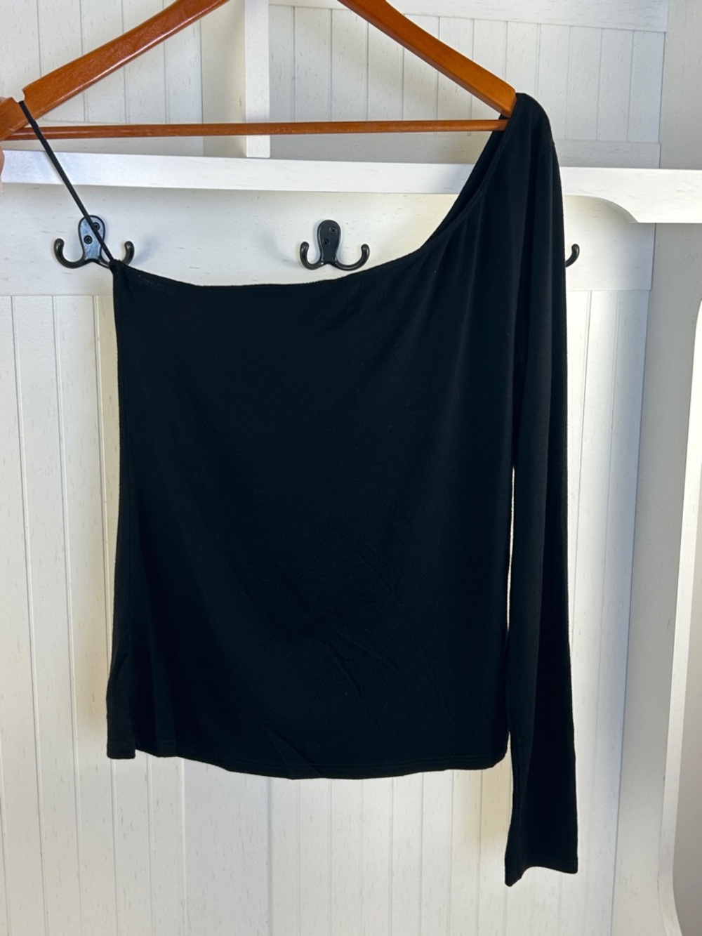 Reformation One Shoulder Black Long Sleeve Top Size M